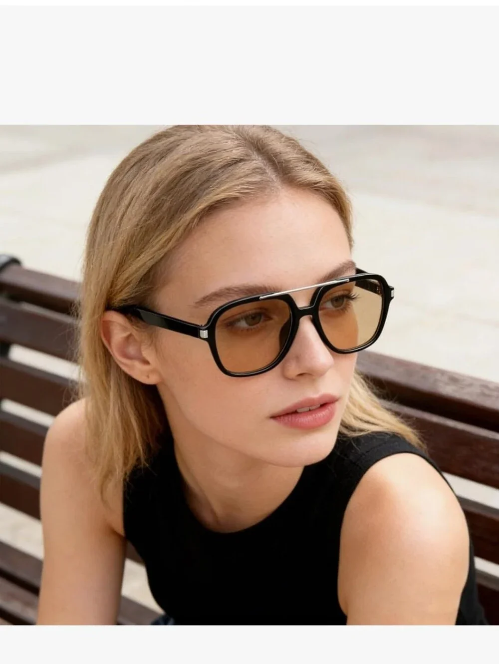 Black Square Aviator Sunglasses with Brown Lenses